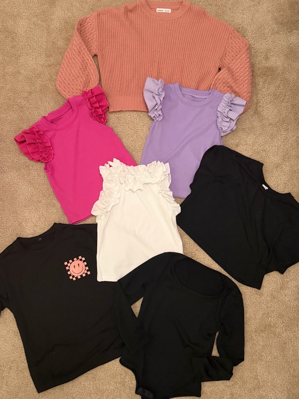 Kids Mixed Tops Pack - Pink, Purple, White, Black, Peach SHEIN
